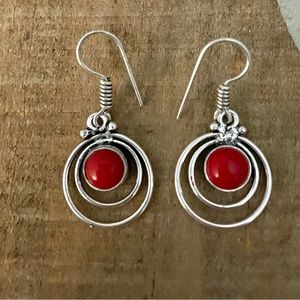 Red Coral Silver Earrings